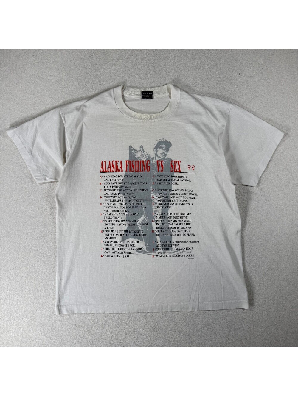 Vintage 1993 Best Fruit of the Loom Alaska Fishing vs Sex Graphic T-Shirt XL